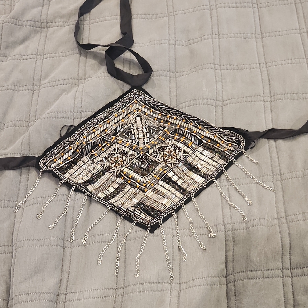 Topshop Black and Silver Beaded Crop Top Size L!